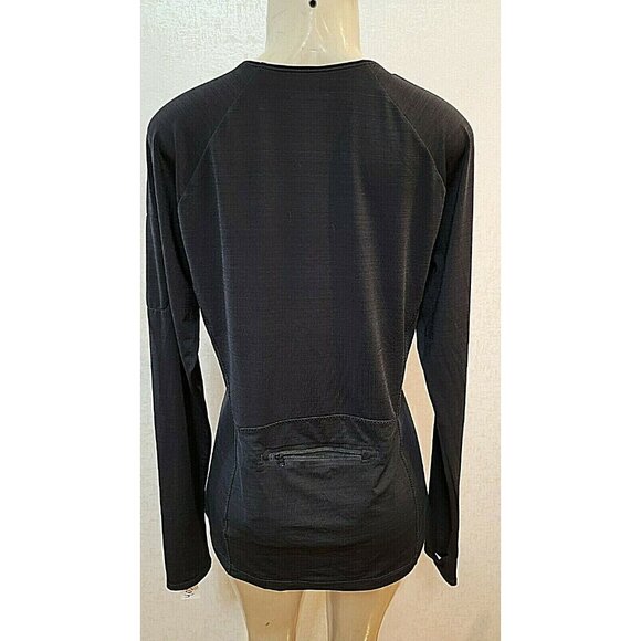 ATHLETA THUMBLOLE RUCHED SPACE DYE BLACK 1/4 ZIP LONG SLEEVE TOP SIZE L # 116 - Picture 4 of 6